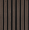 Medium brown vertical wood slat acoustic wall panel with black gaps, modern soundproofing design, made in New Jersey.