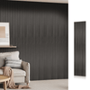 Dark brown vertical wood grain acoustic panels, high-quality black oak texture, perfect for soundproofing walls & ceilings