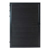 Black WPC fence gate with horizontal wood planks, metal frame, and secure lock, ideal for NJ homes, durable and stylish