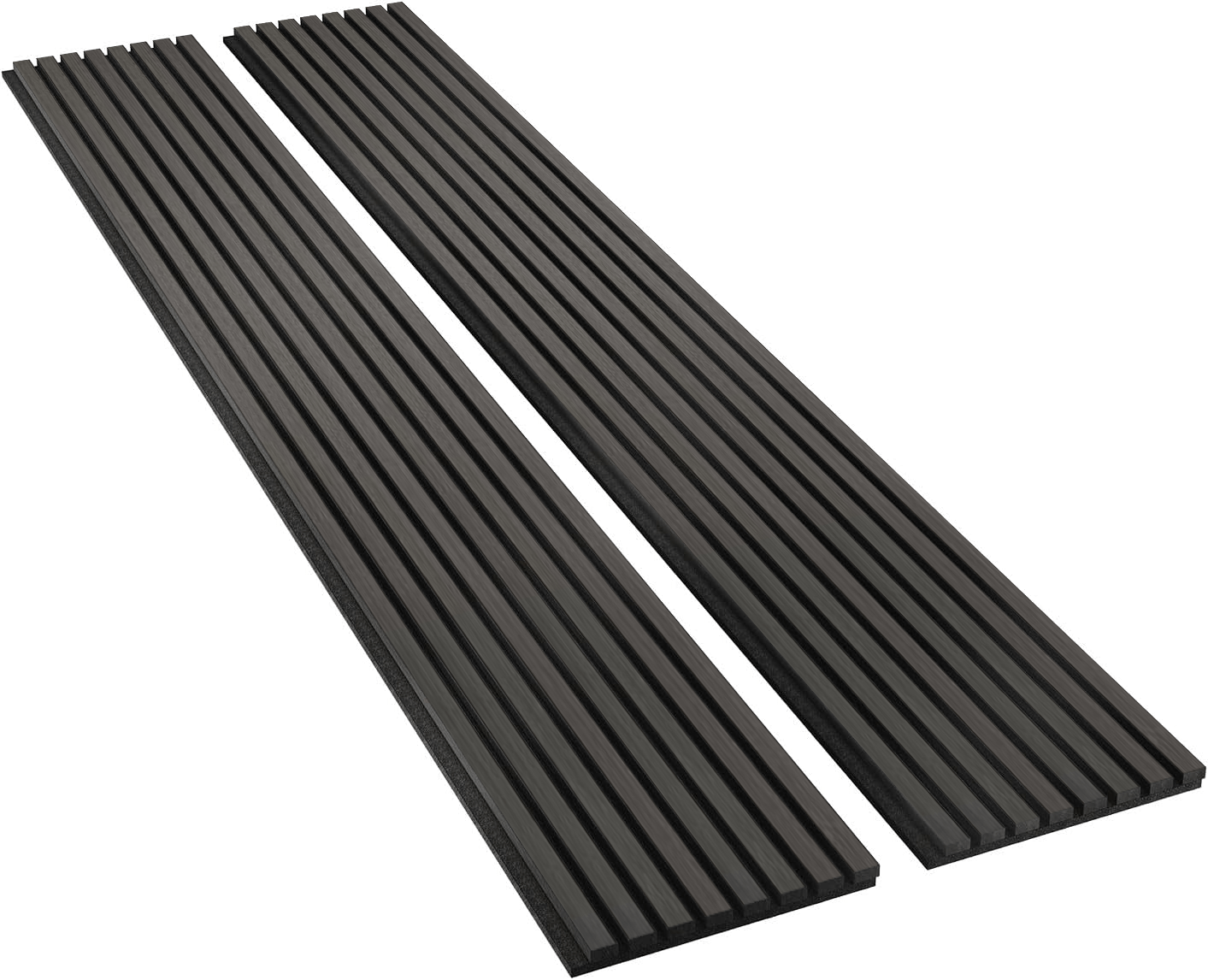 Black oak acoustic wood slat panels with grooved texture, ideal for NJ walls & ceilings, offering sleek soundproofing