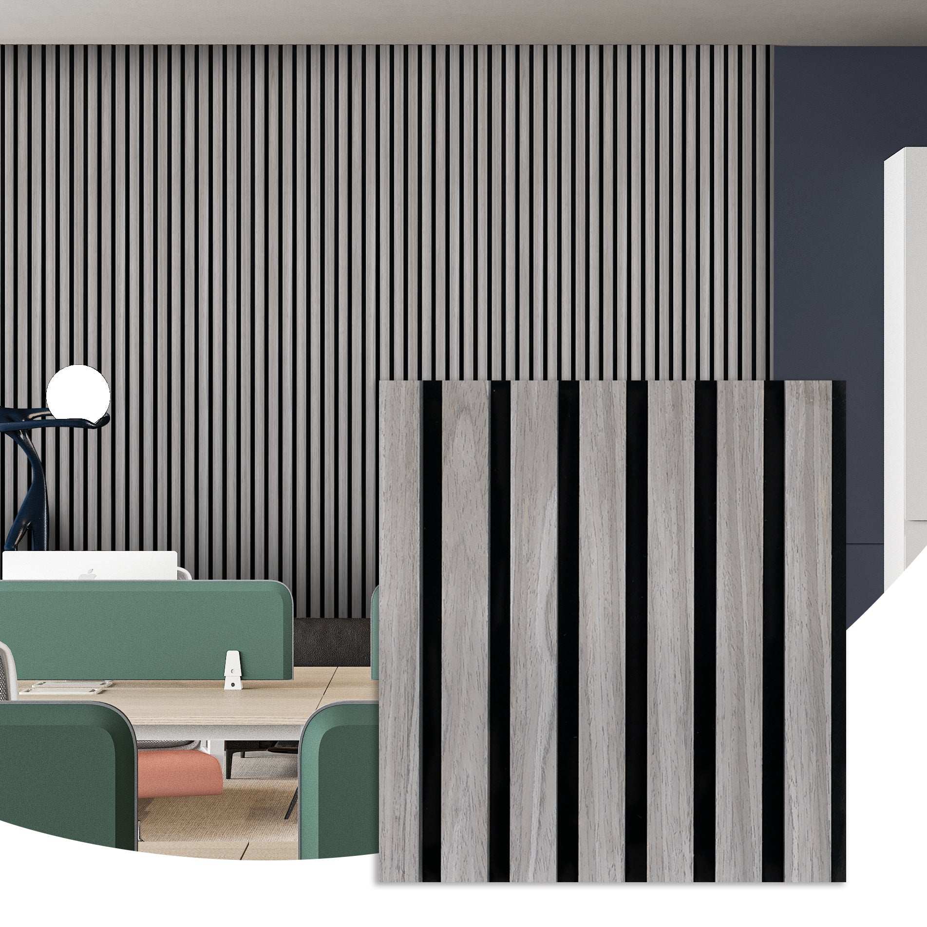 Gray & Black Acoustic Wood Slat Wall Panel