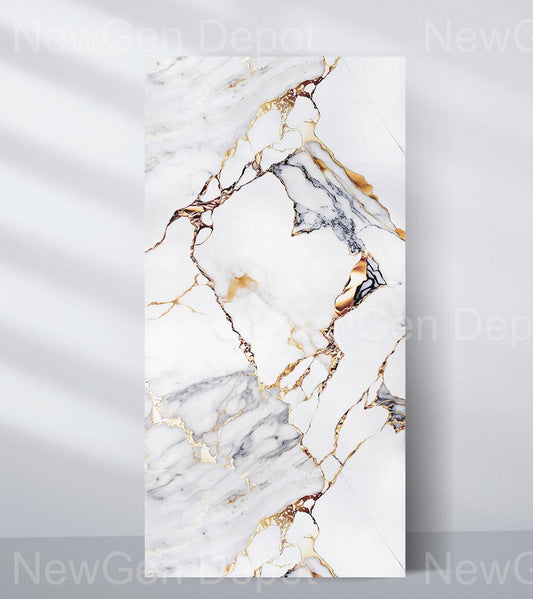 Covelano Luxe Gold Marble UV Protected PVC Wall Panel - 4x8 ft, Fireproof & Waterproof, (32 sq. ft)