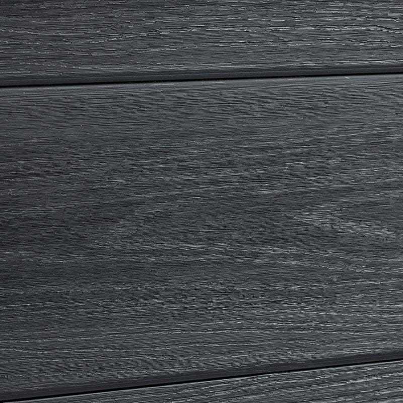 Black composite fence panel with horizontal plank design, co-extruded for durability, available at discounted wholesale