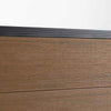 Brown composite fence with walnut finish, durable co-extrusion design, ideal for NJ decks with black metal railings.