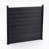 Black composite fence with horizontal staggered planks, co-extruded for durability, supported by black posts - NJ wholesale