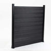 Black composite fence with smooth wood grain texture, horizontal planks, and sturdy black posts - discounted wholesale price