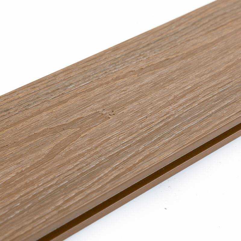 Brown walnut composite deck board with smooth texture, light brown color, and natural knot detail, ideal for NJ outdoor