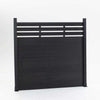 Modern black composite fence with horizontal planks for privacy and light, supported by sleek black posts - NJ wholesale