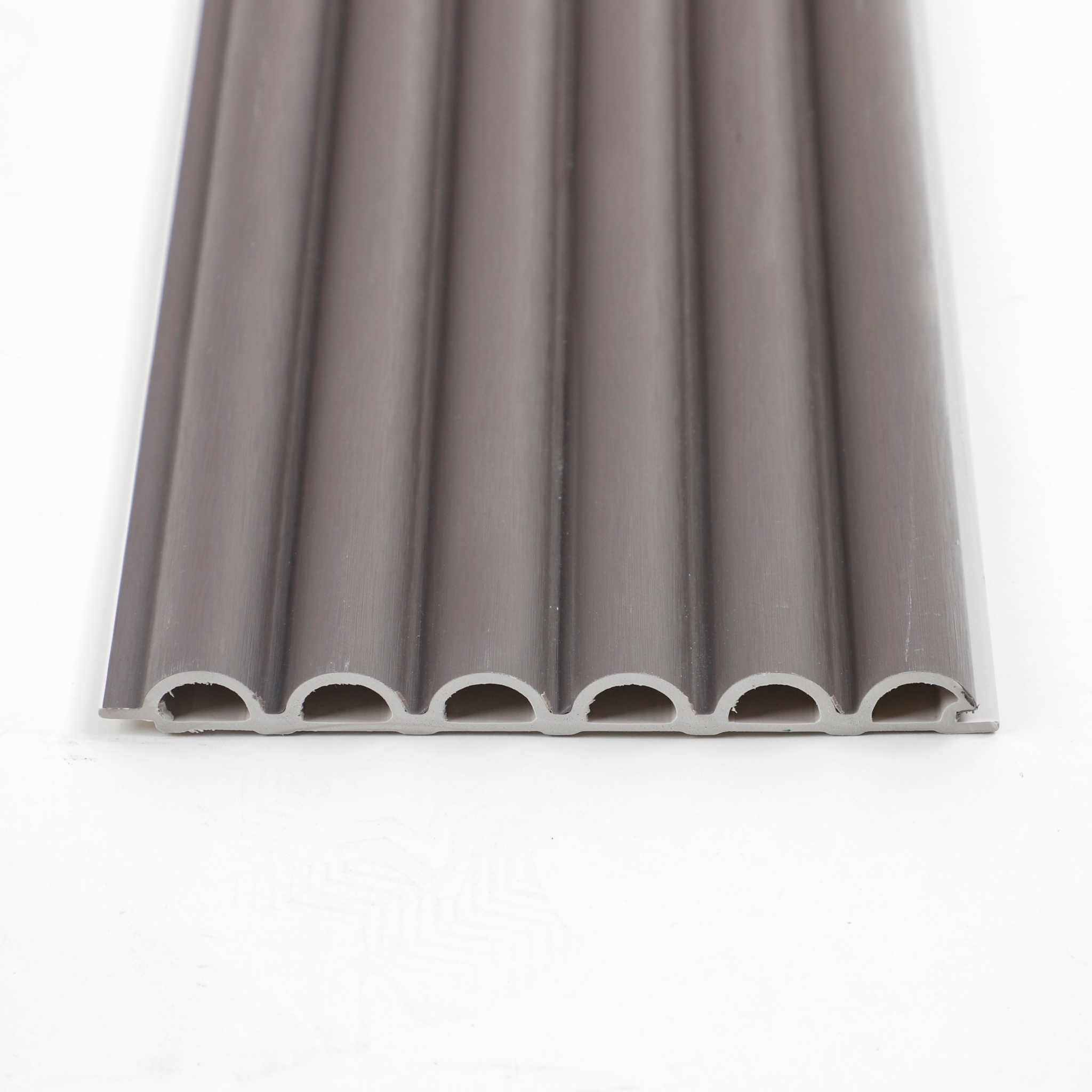 Gray ribbed WPC corrugated sheet with round hole design, 5 hollow chambers, high-quality material, available in NJ