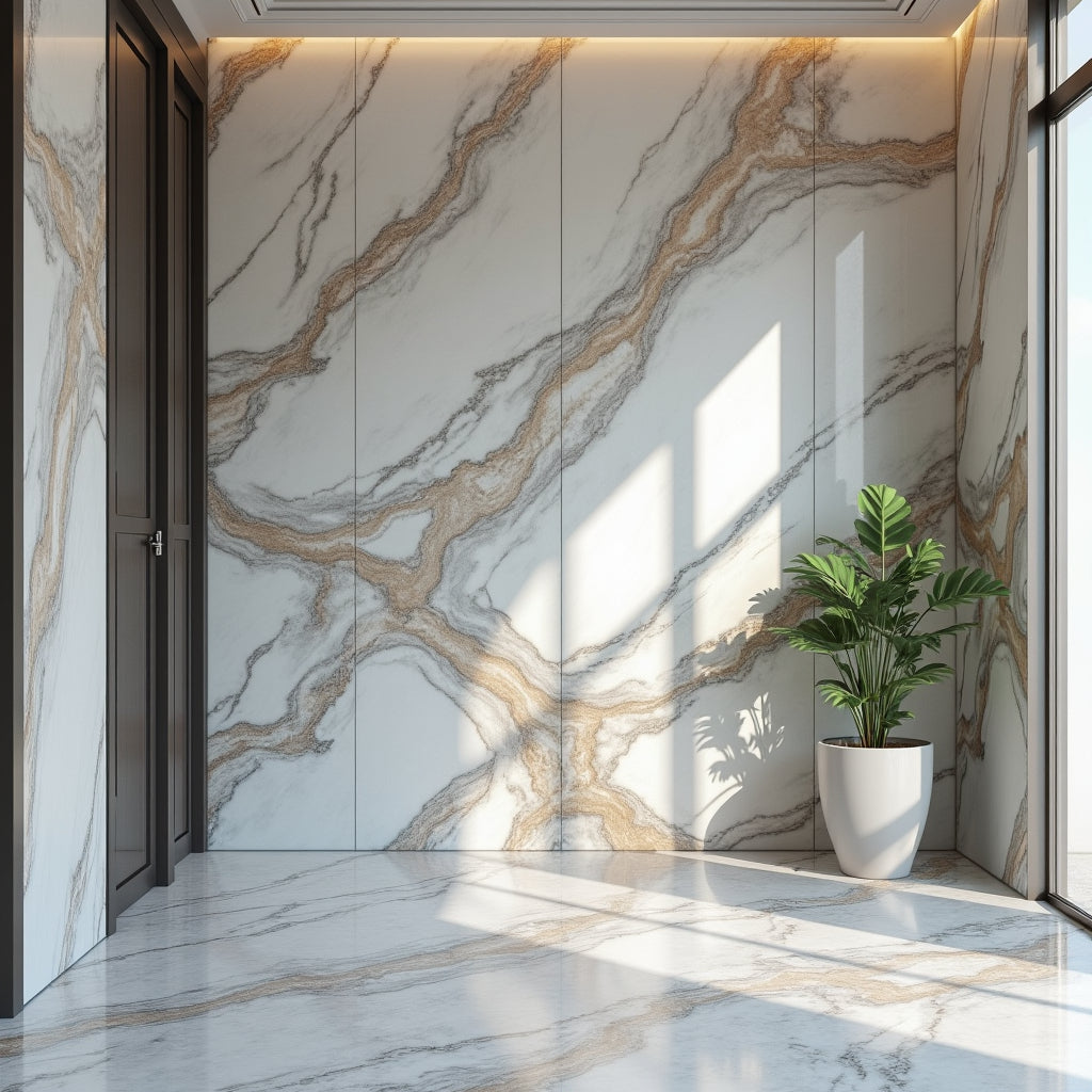 Blue-Brown Veined Marble UV Protected PVC Wall Panel - 4x8 ft, Fireproof & Waterproof, Indoor Use for Home & Office (32 sq. ft)