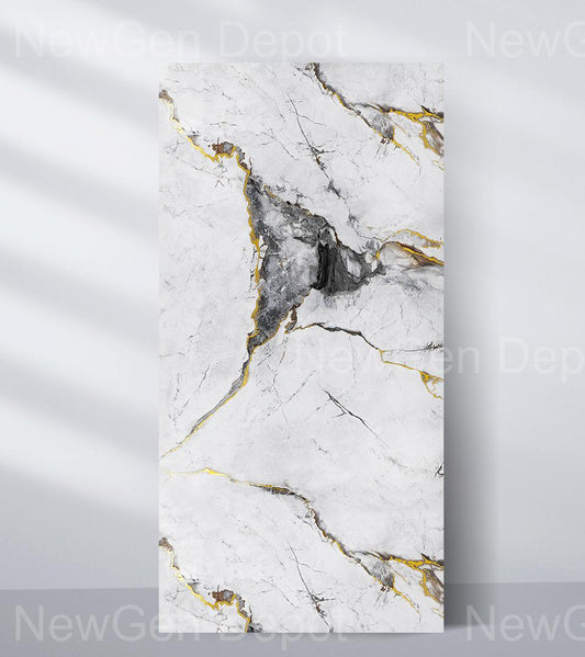 Royal Glacier Gold Marble UV Protected PVC Wall Panel - 4x8 ft, Fireproof & Waterproof, (32 sq. ft)