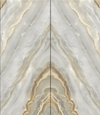 White 3D UV marble sheet with brown and gold veining, symmetrical pattern, premium quality, available in NJ.