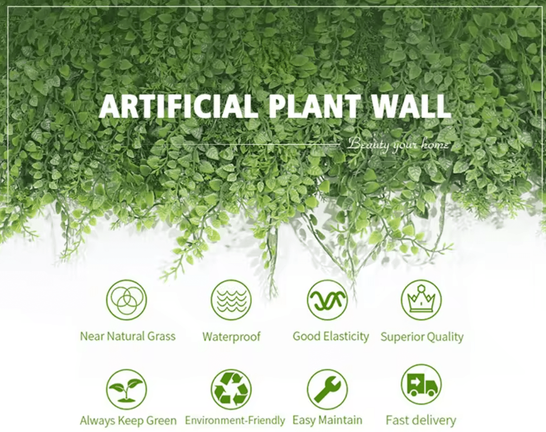 UV-resistant 40x40 artificial grass wall panel with realistic green leaves, waterproof mesh backing, perfect for NJ indoor &