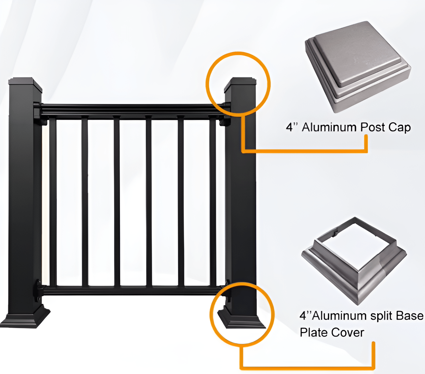 Black aluminum 6-ft x 42-in composite railing kit with vertical balusters, horizontal rails, gate, and durable