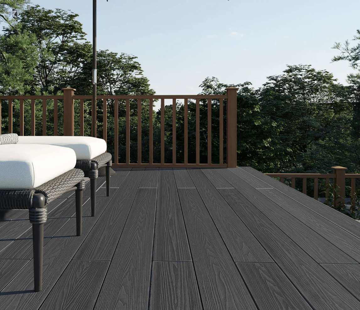 Gray composite deck board with co-extruded Ultra Guard finish, 1x5.5x10 ft, ideal for NJ backyard decks with stylish