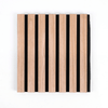 Light brown oak acoustic wood wall panel with black stripes, 7 rectangular prisms, premium soundproofing for NJ homes.