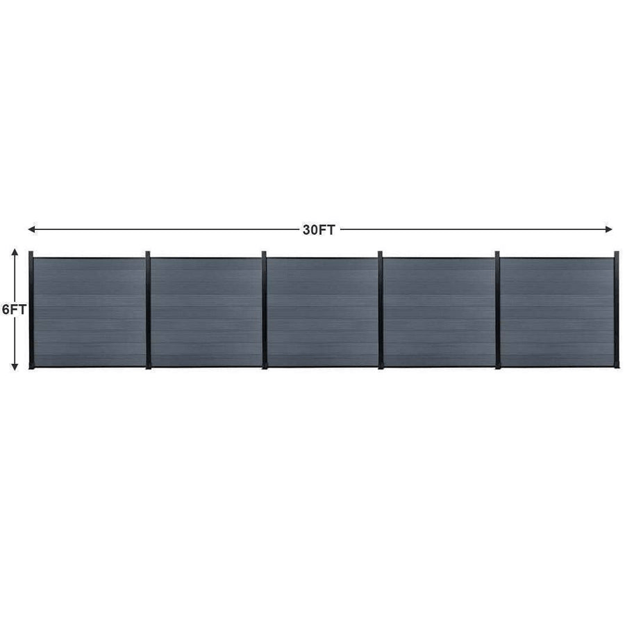 Dark gray composite fence with horizontal planks and black posts, 6ft tall, durable and stylish for NJ homes.