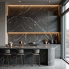 Dark gray marble PVC wall panel for kitchens, fireproof & waterproof, perfect for NJ homes with modern, sleek design.