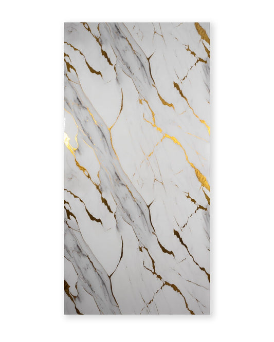 Luxe white marble wall panel with gold veins, glossy finish, fireproof & waterproof, ideal for NJ homes & offices.