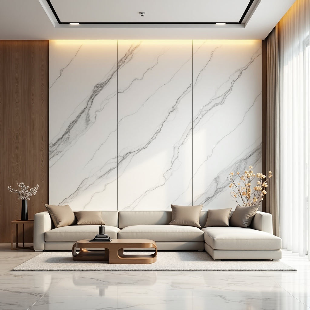 Calacatta White Marble UV Protected PVC Wall Panel - 4x8 ft, Fireproof & Waterproof, Indoor Use for Home & Office (32 sq. ft)