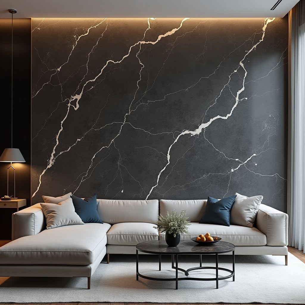 Dark Gray Marble UV Protected PVC Wall Panel - 4x8 ft, Fireproof & Waterproof, Indoor Use for Home & Office (32 sq. ft) - NewGen Materials & Design 